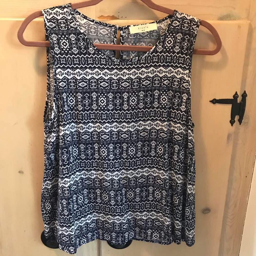 Navy & White Patterned Tank Top